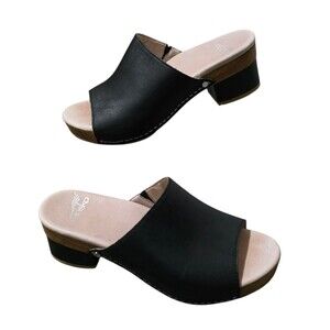 Dansko Maci Sandals Womens EU 38 US Size 7.5- 8 Black Leather Heeled Slip-On